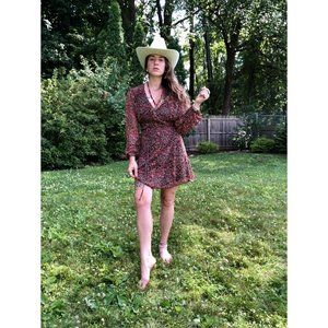 Urban Outfitters Long Sleeve Floral Chiffon Casual Dressy Wrap Dress